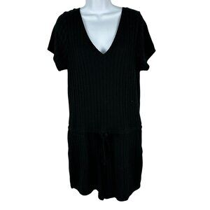 Chaser Black Ribbed V-Neck Short Sleeve Knit Romper Size M